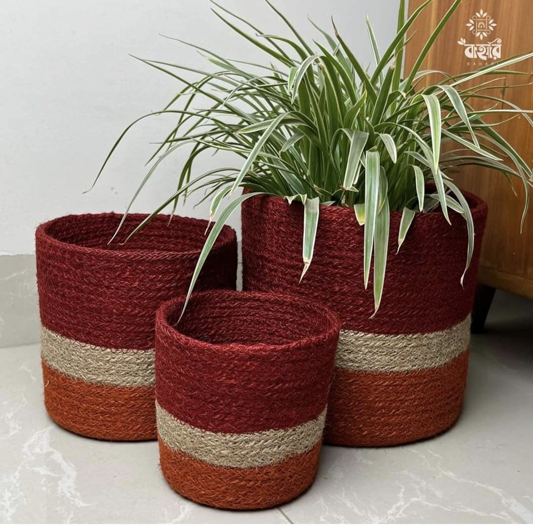 Handmade Color Full Jute Planter 100% Natural – Set 3