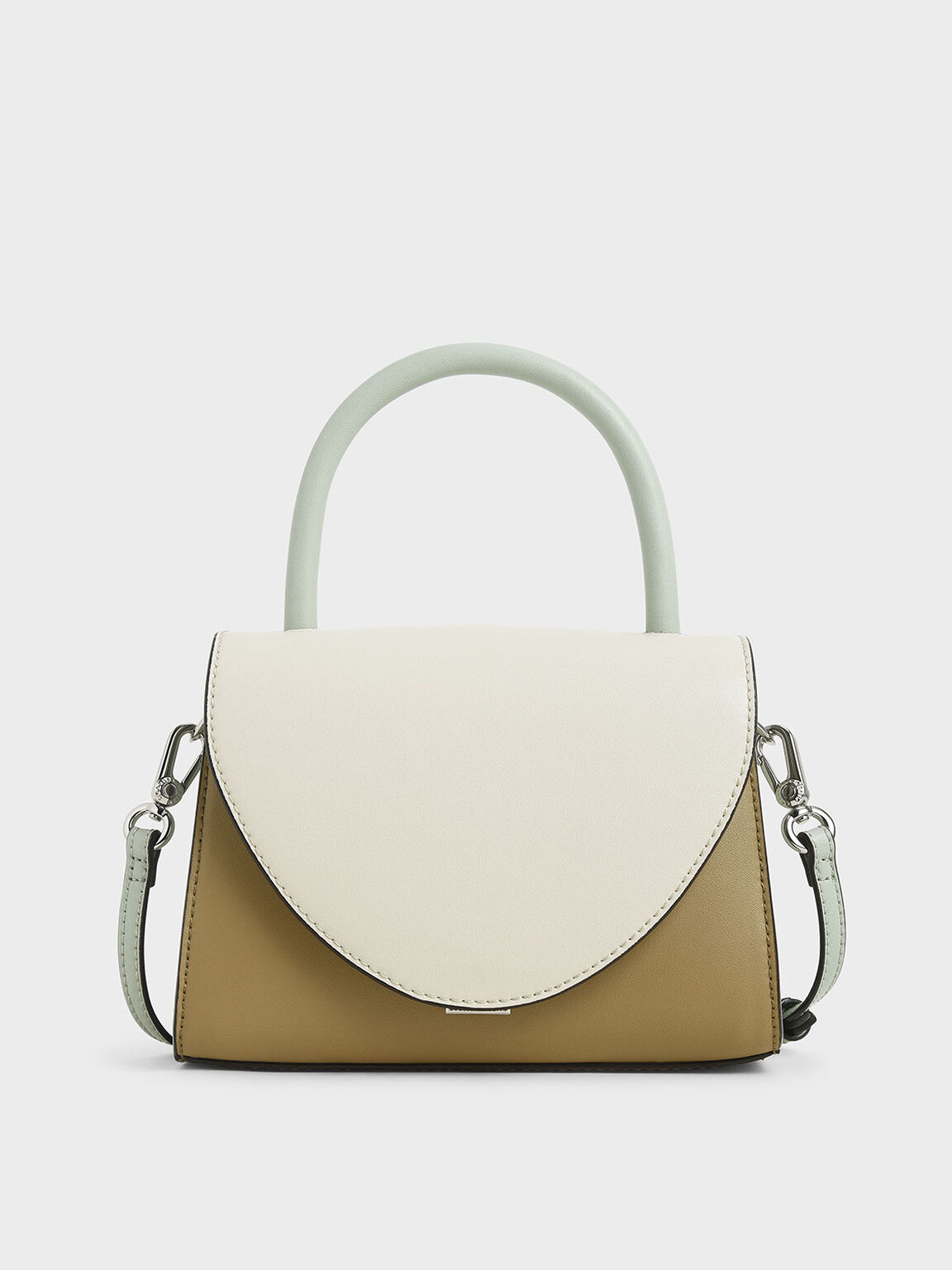 Two-Tone Structured Top Handle Bag - Multi